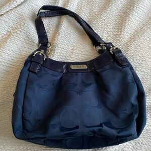 Coach Midnight Blue Signature Monogram Hobo Jacquard Leather Shoulder Bag